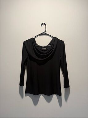 Draped Cowl Neck Long-Sleeve Top - Black